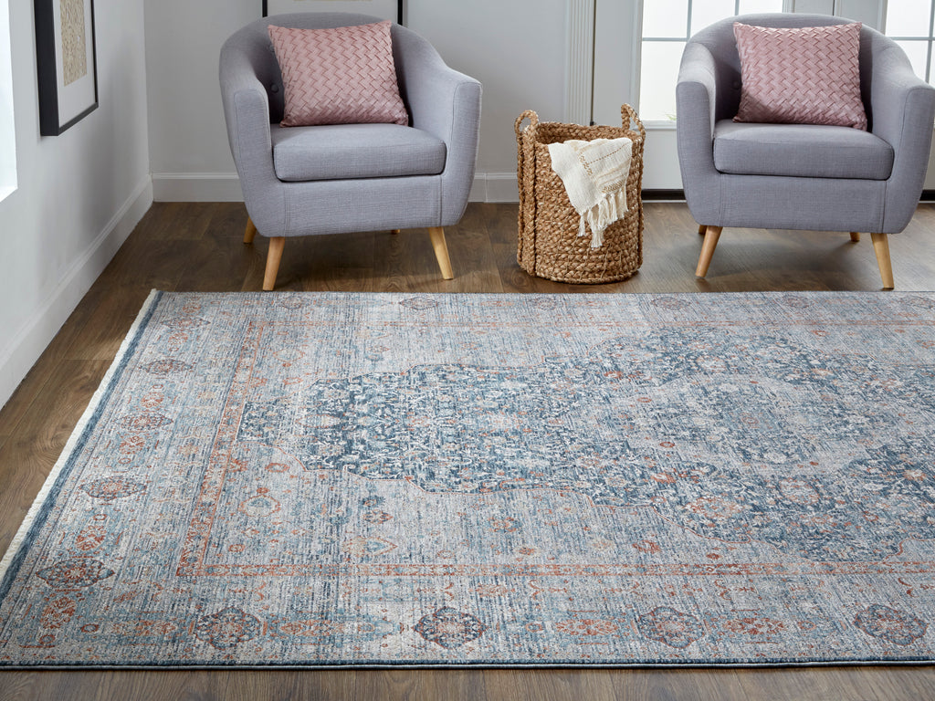 Marquette Transitional Medallion Gray Blue Red Area Rug (9'6" x 12'7")