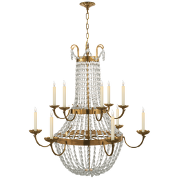 Paris Flea Market Grande Chandelier, Antique-Burnished Brass with Seeded Glass