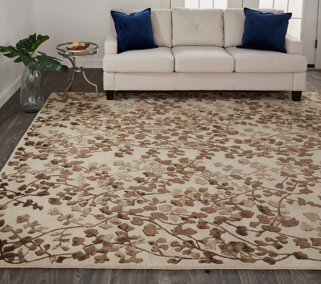 Bella Transitional Floral Botanical Ivory Taupe Brown Area Rug (8' x 10')