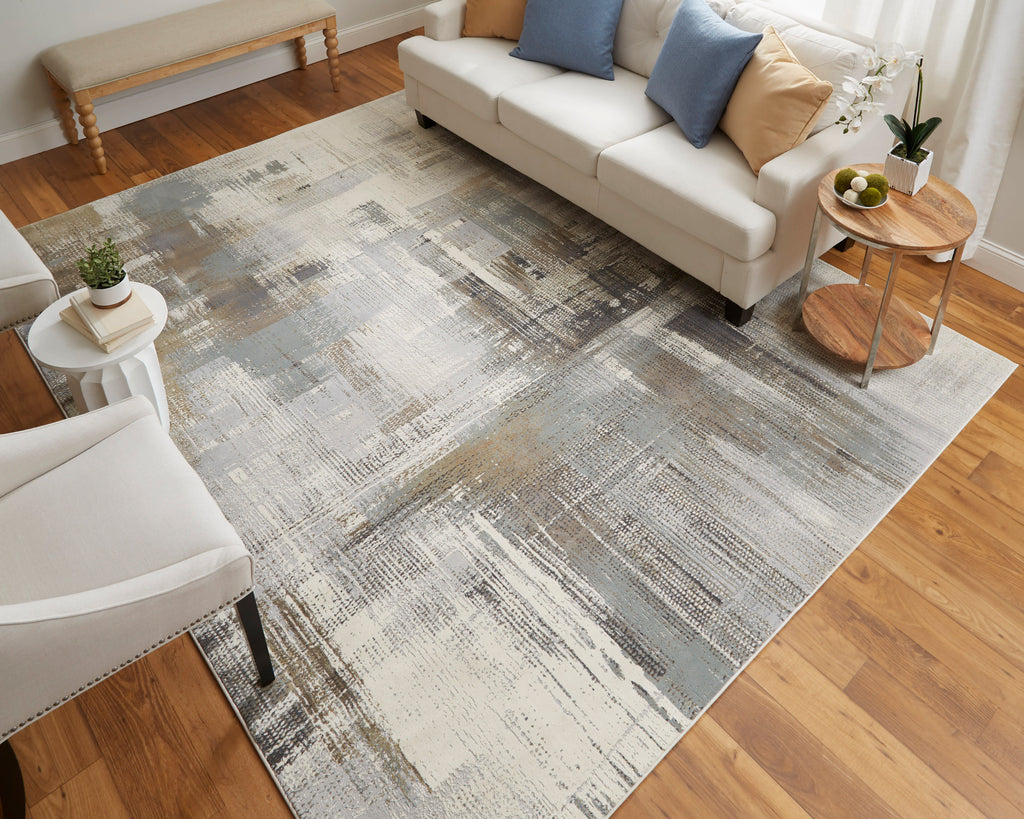 Clio Modern Abstract Ivory Gray Brown Area Rug (5' x 7'6")