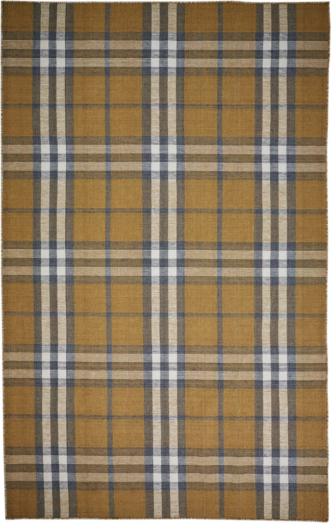 Crosby Transitional Plaid Gold Blue White Area Rug (5' x 8')