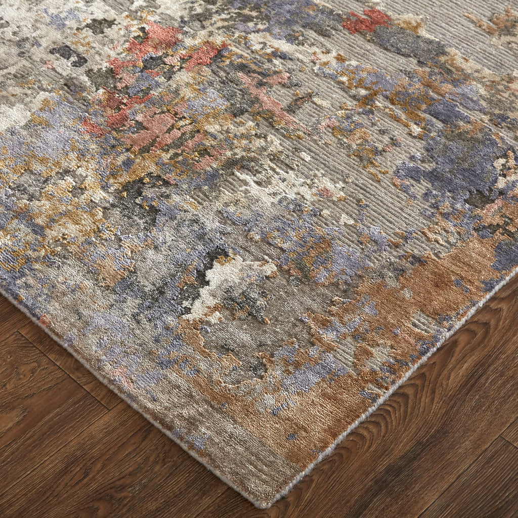 Gia Modern Distressed Taupe Ivory Orange Area Rug (9'6" x 13'6")