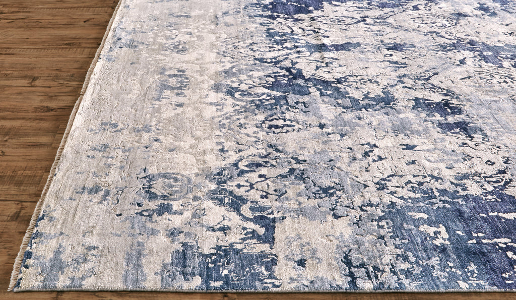 Brynn Transitional Distressed Blue White Gray Area Rug (8'6" x 11'6")