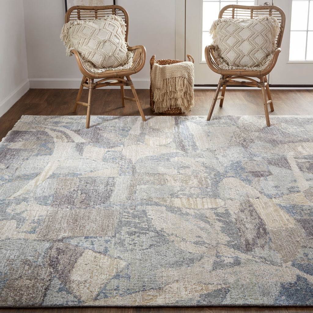 Salina Transitional Abstract Taupe Tan Blue Area Rug (11'6" x 15')