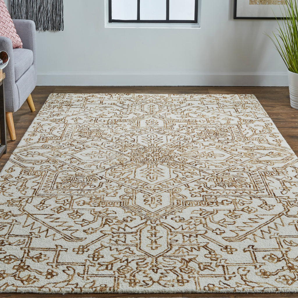 Belfort Transitional Medallion Ivory Brown Area Rug (12' x 15')