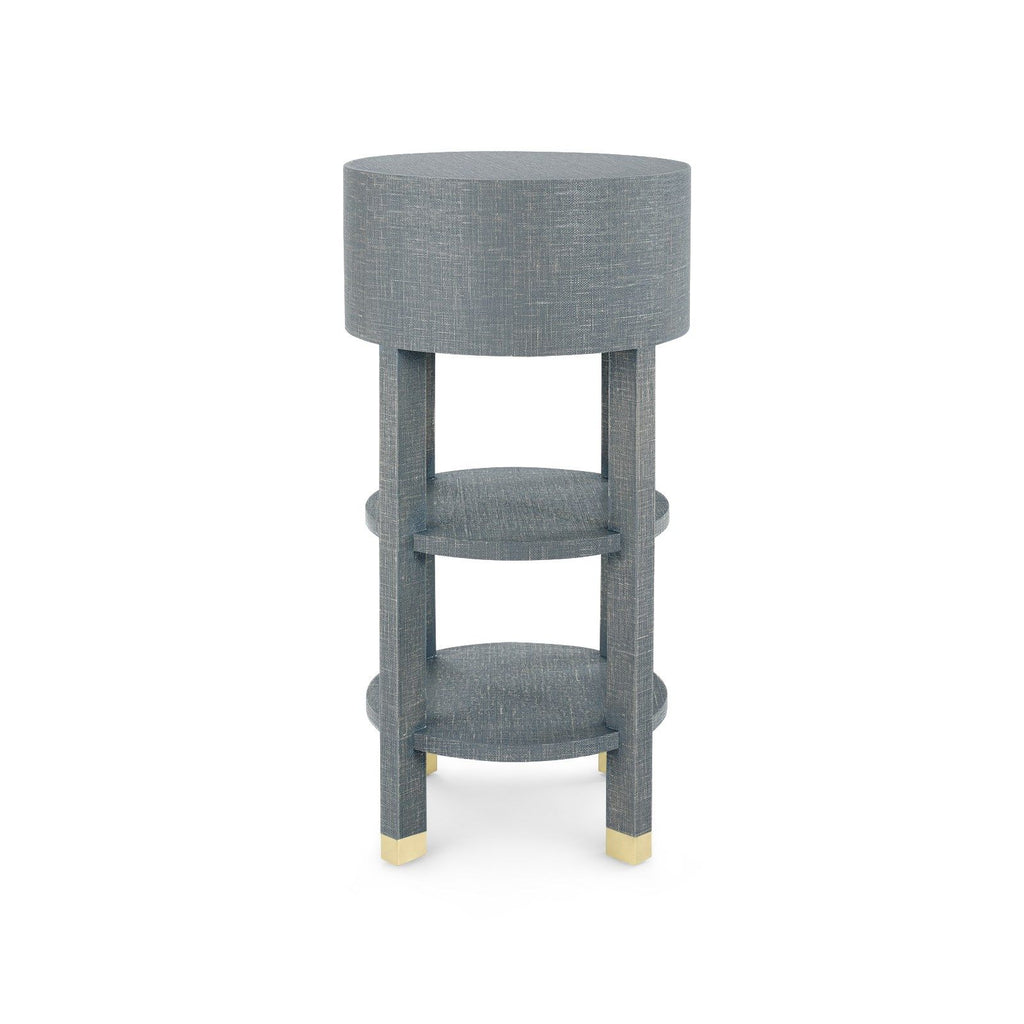 Claudette 1-Drawer Round Side Table - Washed Winter Gray, Gold Leg Caps