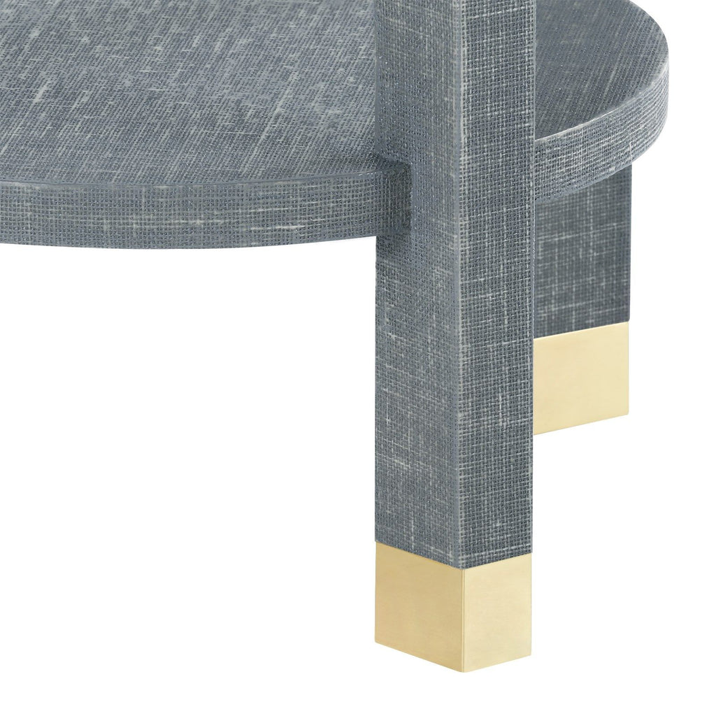 Claudette 1-Drawer Round Side Table - Washed Winter Gray, Gold Leg Caps