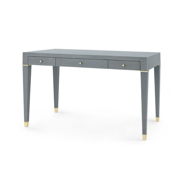 Claudette Desk - Washed Winter Gray, Gold Leg Caps