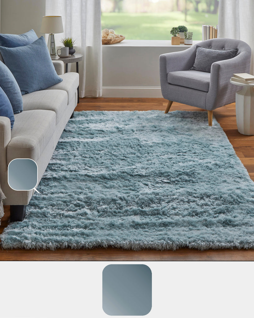 Indochine Modern Solid Blue Silver Area Rug (8' x 8' / Pattern 1)