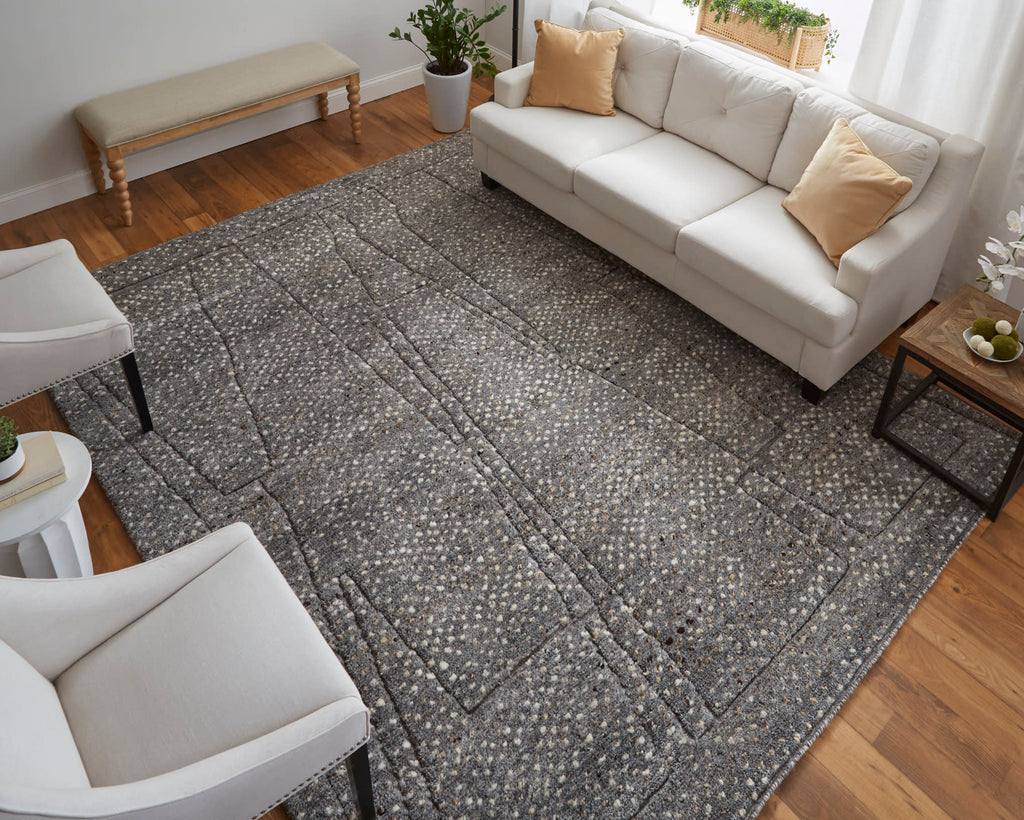 Dering Modern Polka Dots Gray Tan Taupe Area Rug (9' x 12')