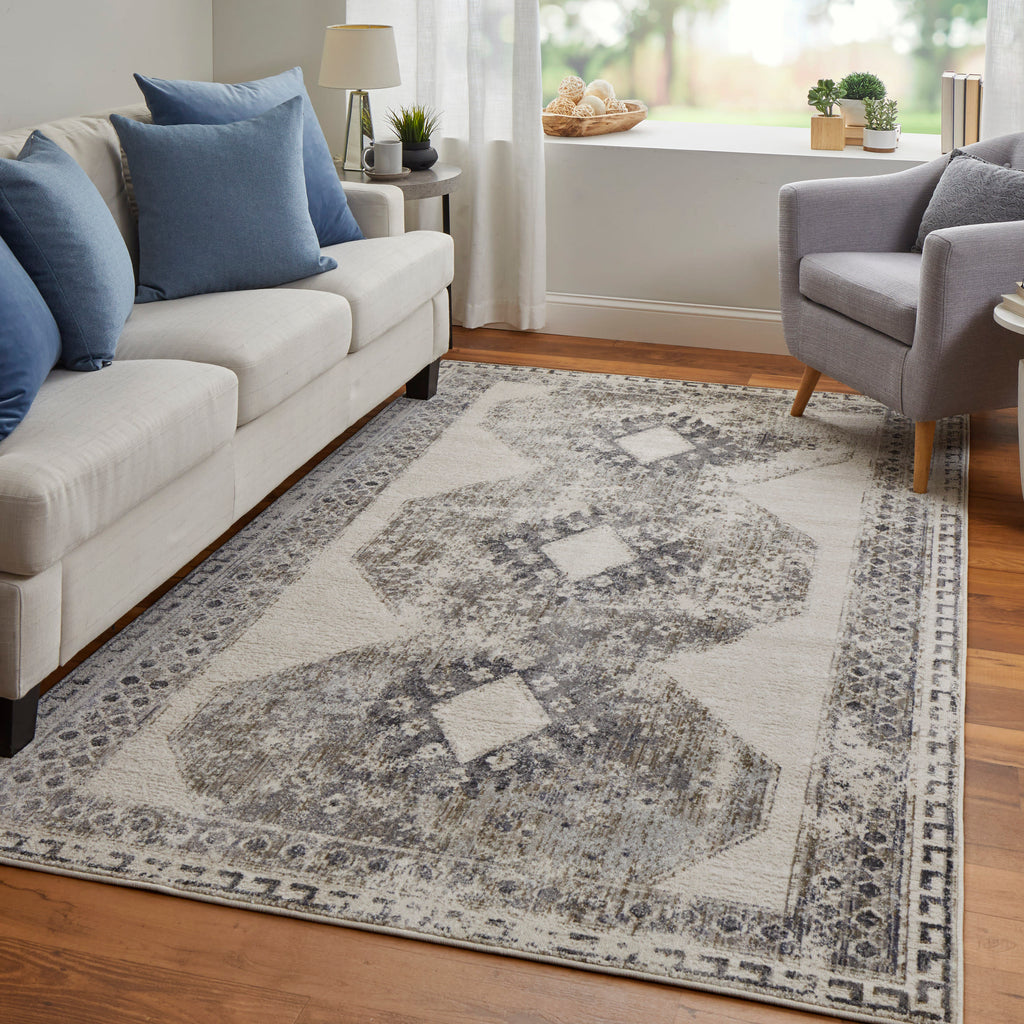 Kano Transitional Distressed Ivory Taupe Gray Area Rug (10'2" x 13'9" / Pattern 1)