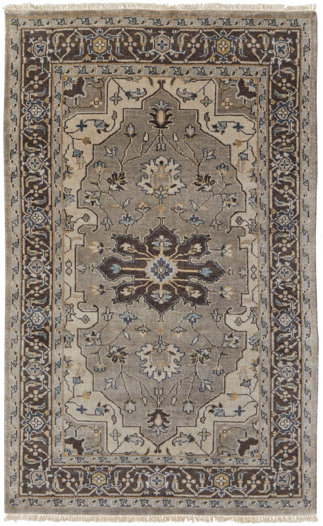 Ustad Traditional Persian Gray Taupe Blue Area Rug (5'6" x 8'6")