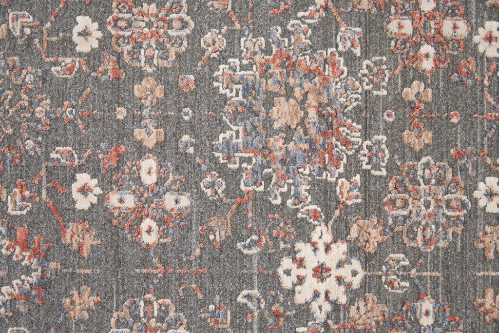 Thackery Transitional Oriental Gray Pink Red Area Rug (9' x 12'7")