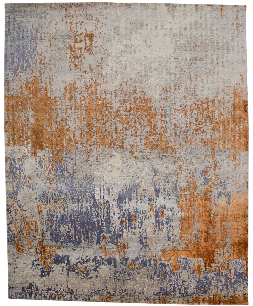 Hayden Modern Watercolor Silver Orange Blue Area Rug (2' x 3')