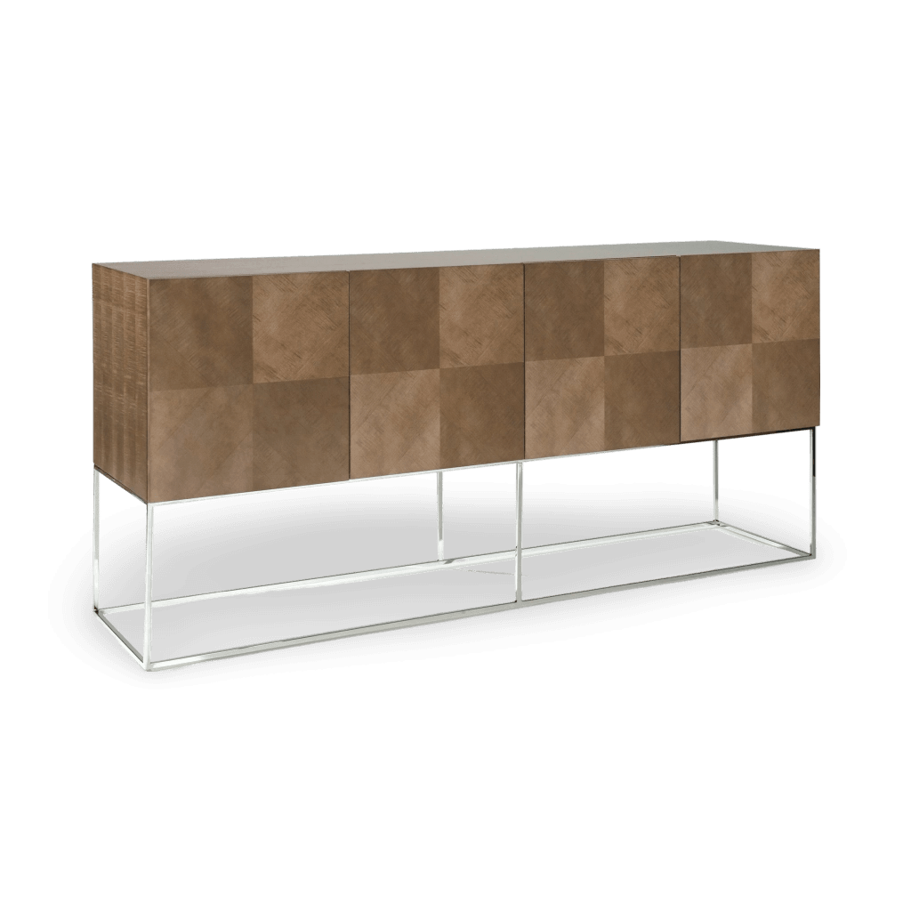 Mabel Maple Buffet In Nutty Brown Finish With Polished Stainless Steel Legs