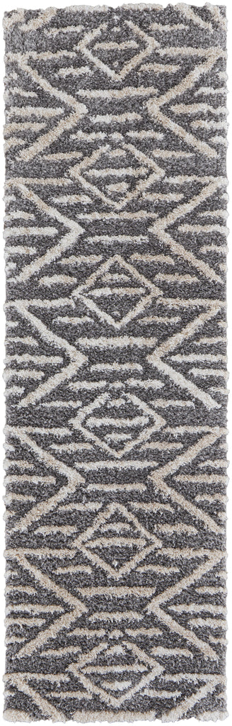 Mynka Transitional Diamond Gray Ivory Area Rug (2'6" x 8')