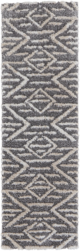 Mynka Transitional Diamond Gray Ivory Area Rug (5' x 8')