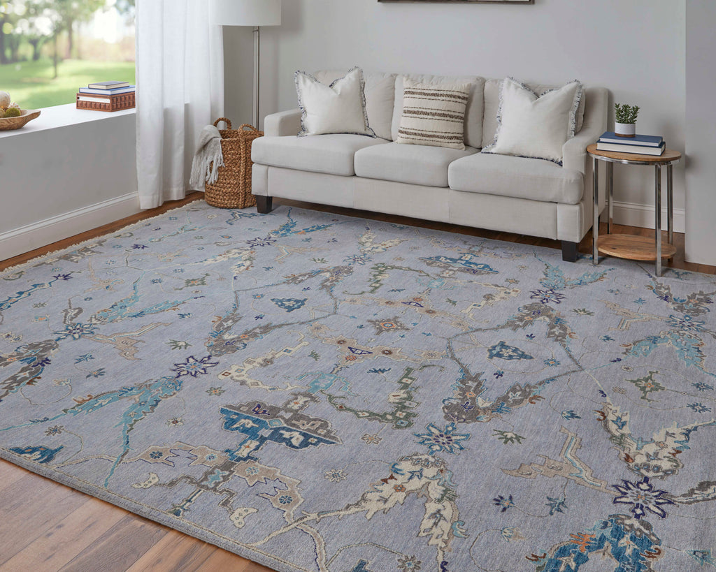 Bhatia Traditional Floral Botanical Gray Blue Taupe Area Rug (11'6" x 17'6")