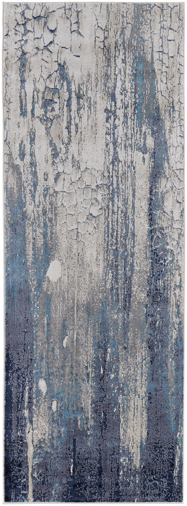 Indio Modern Abstract Ivory Blue Black Area Rug (2'10" x 7'10" / Pattern 2)