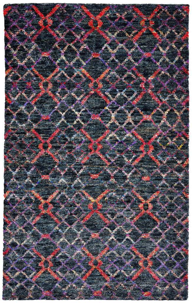 Tortola Transitional Trellis Lattice Black Red Purple Area Rug (7'9" x 9'9")