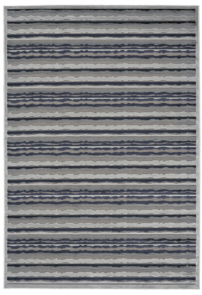 Saphir Callo Modern Stripes Gray Taupe Blue Area Rug (7'6" x 10'6")