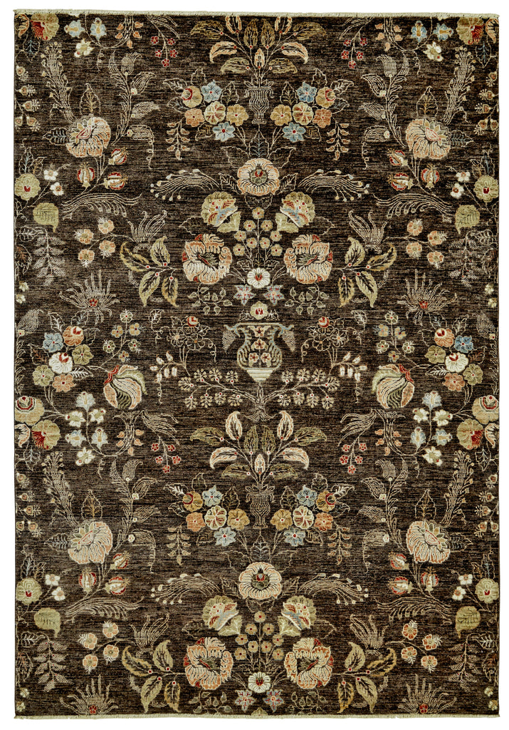 Mata Hari Transitional Damask Brown Ivory Green Area Rug (2' x 3')