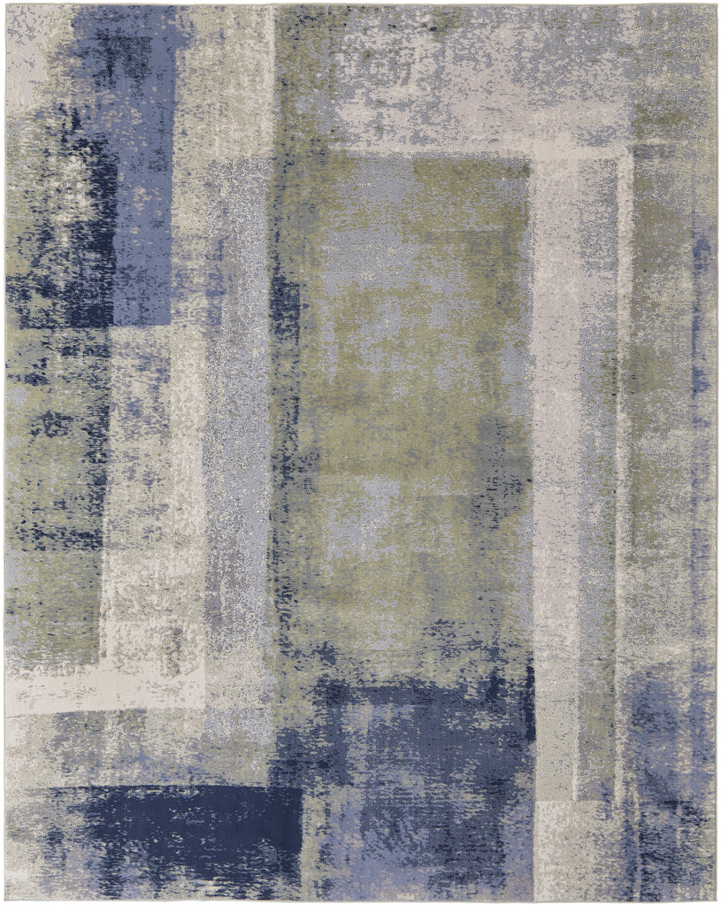 Clio Modern Abstract Blue Green Ivory Area Rug (10' x 13'2")