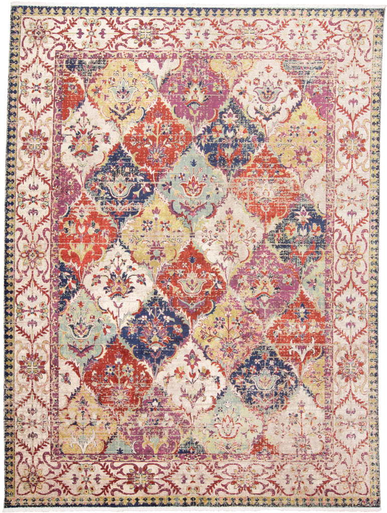 Torina Transitional Floral Botanical Red Ivory Blue Area Rug (9'6" x 12'7")