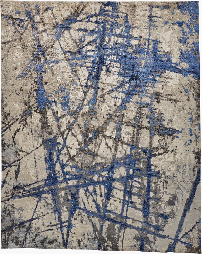 Gemma Modern Abstract Ivory Gray Blue Area Rug (9'6" x 13'6")