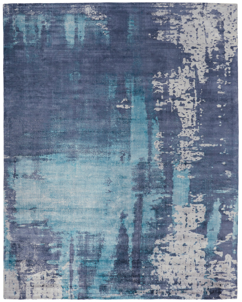 Emory Modern Abstract Blue Ivory Area Rug (8' x 10')