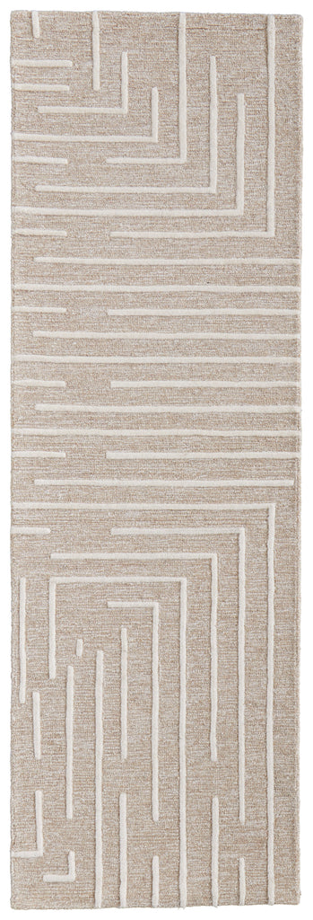 Fenner Transitional Geometric Taupe Ivory Area Rug (2'6" x 8')