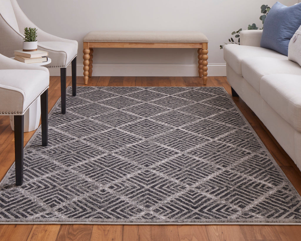 Katari Modern Geometric Gray Tan Black Area Rug (2'2" x 4')