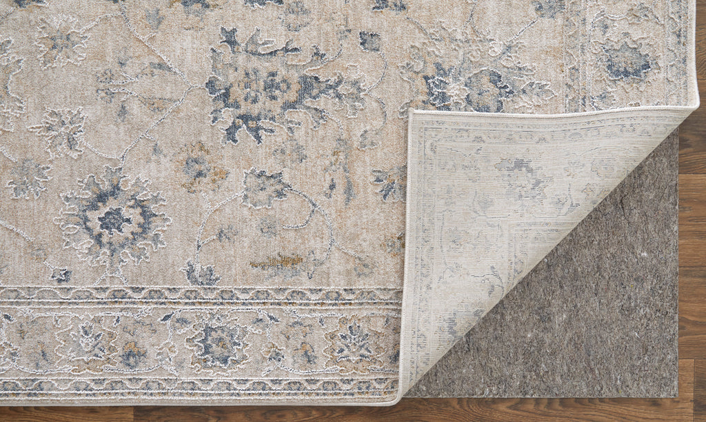 Pasha Transitional Floral Botanical Ivory Taupe Blue Area Rug (2' x 3')