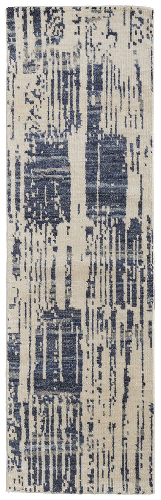 Roxford Transitional Abstract Ivory Blue Area Rug (2'6" x 8')