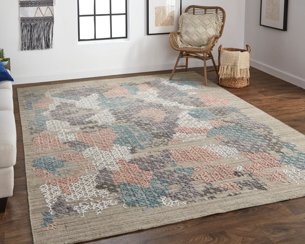 Elias Modern Abstract Pink Blue Taupe Area Rug (9' x 12')