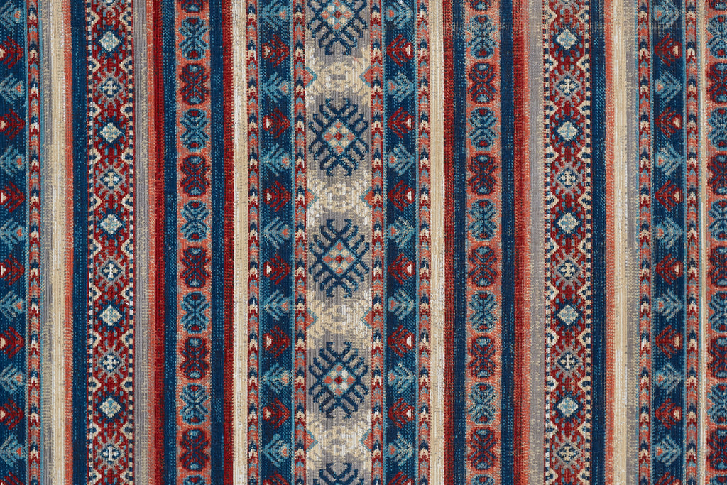 Nolan Transitional Diamond Blue Red Ivory Area Rug (6'5" x 9'6")