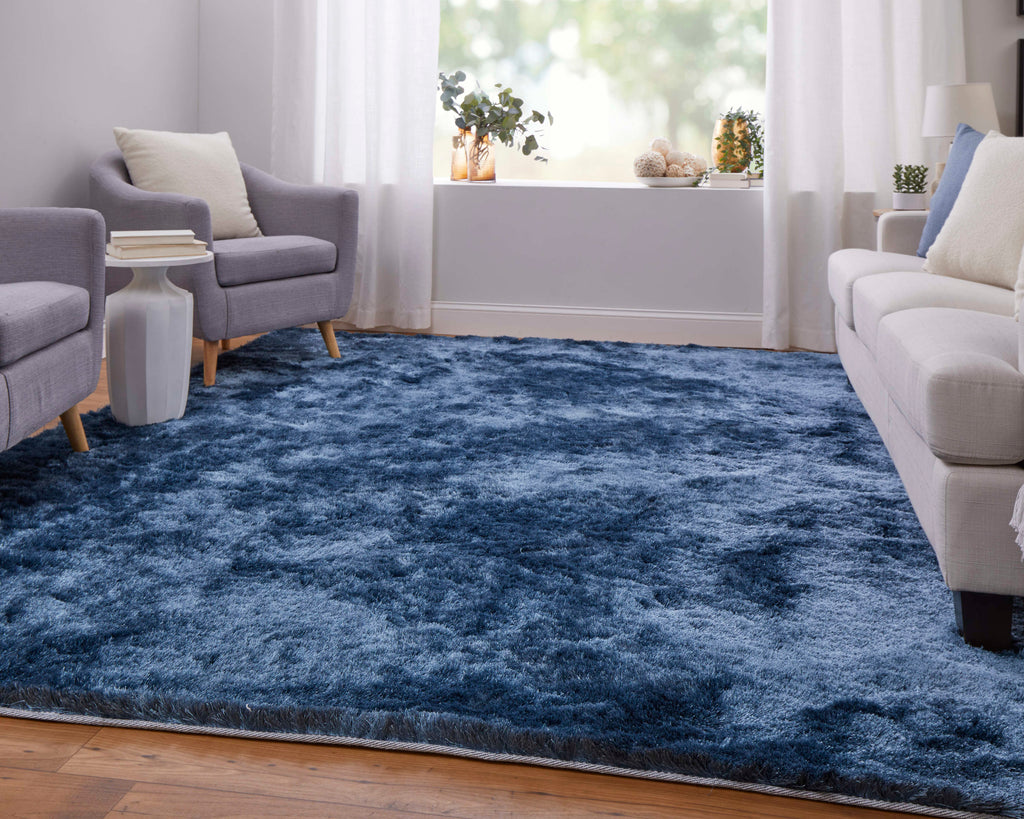 Indochine Modern Solid Blue Black Area Rug (4'9" x 7'6" / Pattern 1)