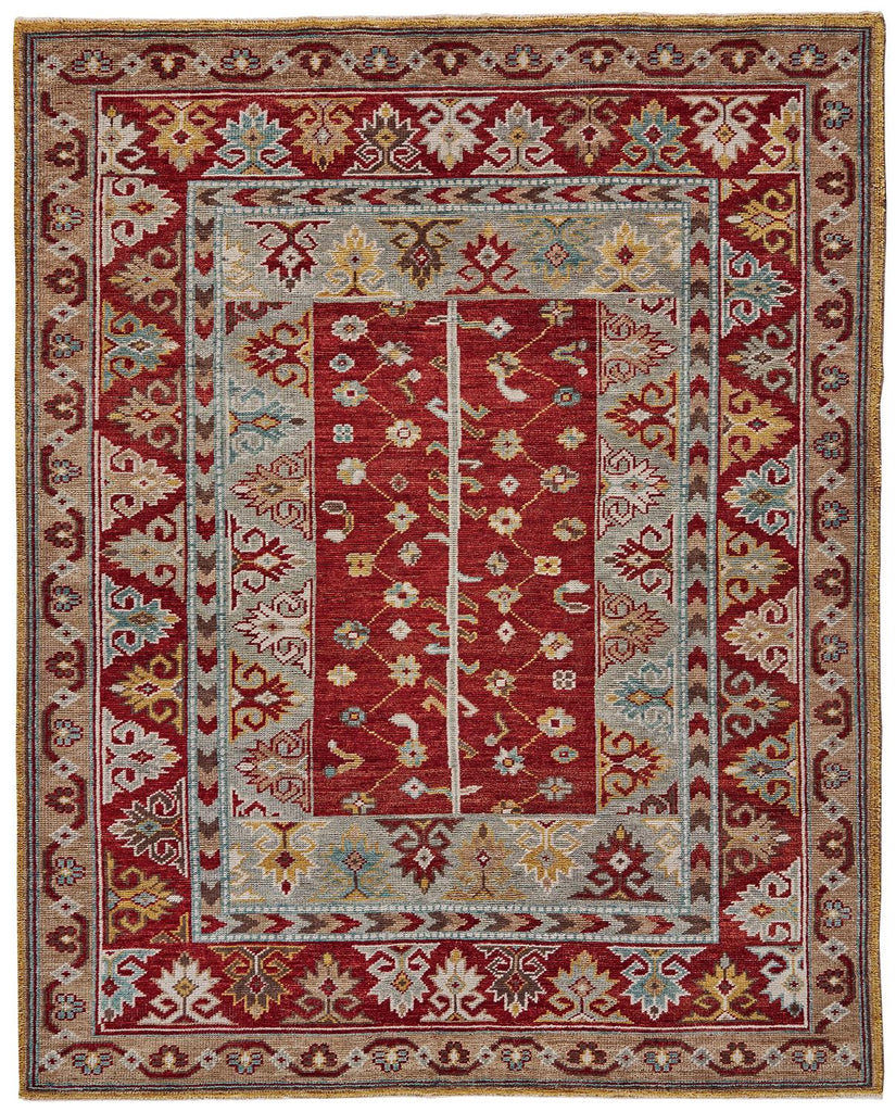 Piraj Traditional Bordered Red Blue Brown Area Rug (9'6" x 13'6")