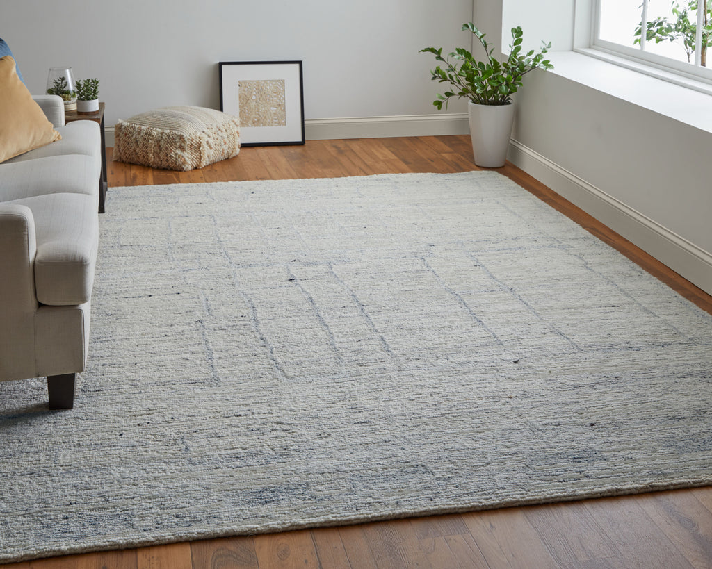 Navaro Modern Distressed Ivory Gray Blue Area Rug (7'9" x 9'9")