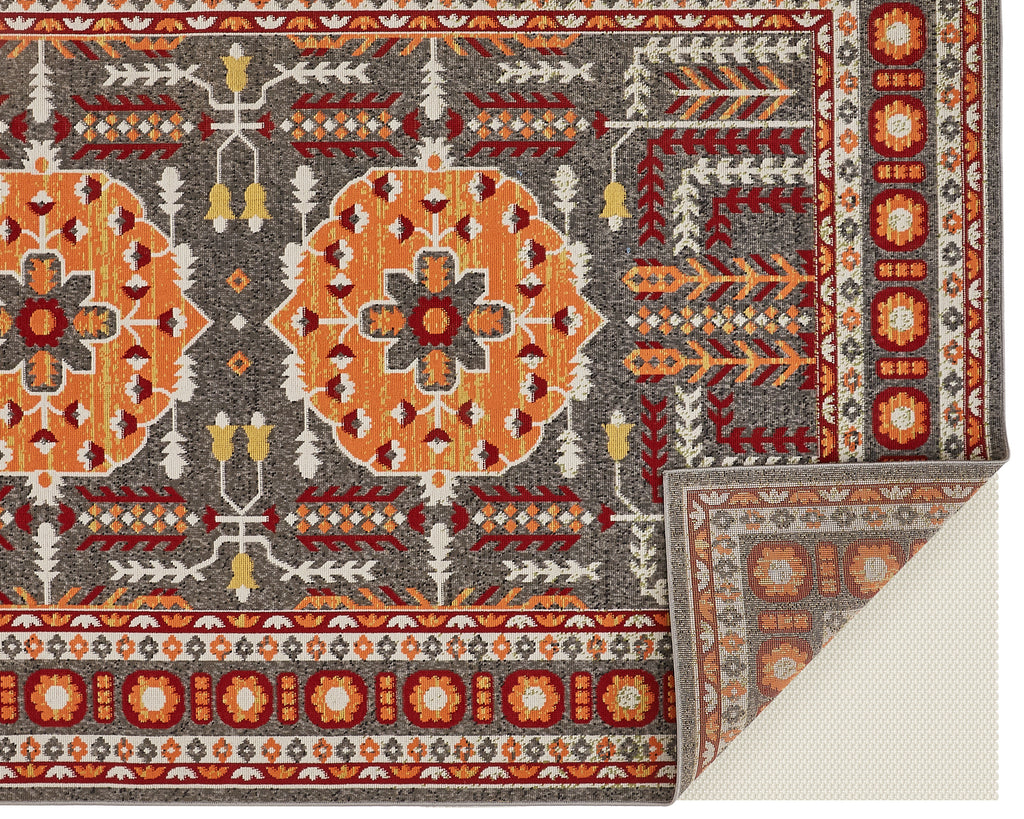 Foster Transitional Medallion Orange Gray Area Rug (5' x 8')