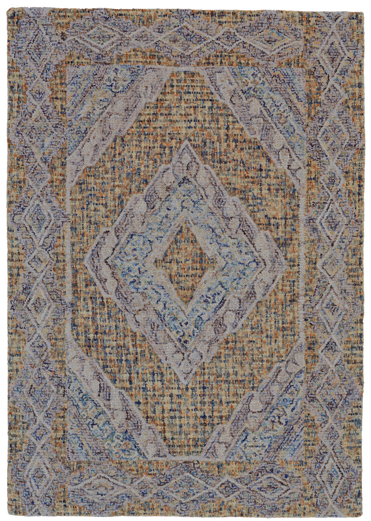 Isleta Transitional Diamond Blue Gray Yellow Area Rug (9'6" x 13'6")