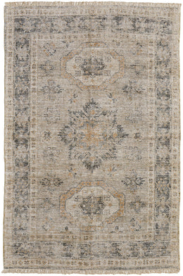 Caldwell Transitional Medallion Tan Gray Gold Area Rug (3'6" x 5'6")