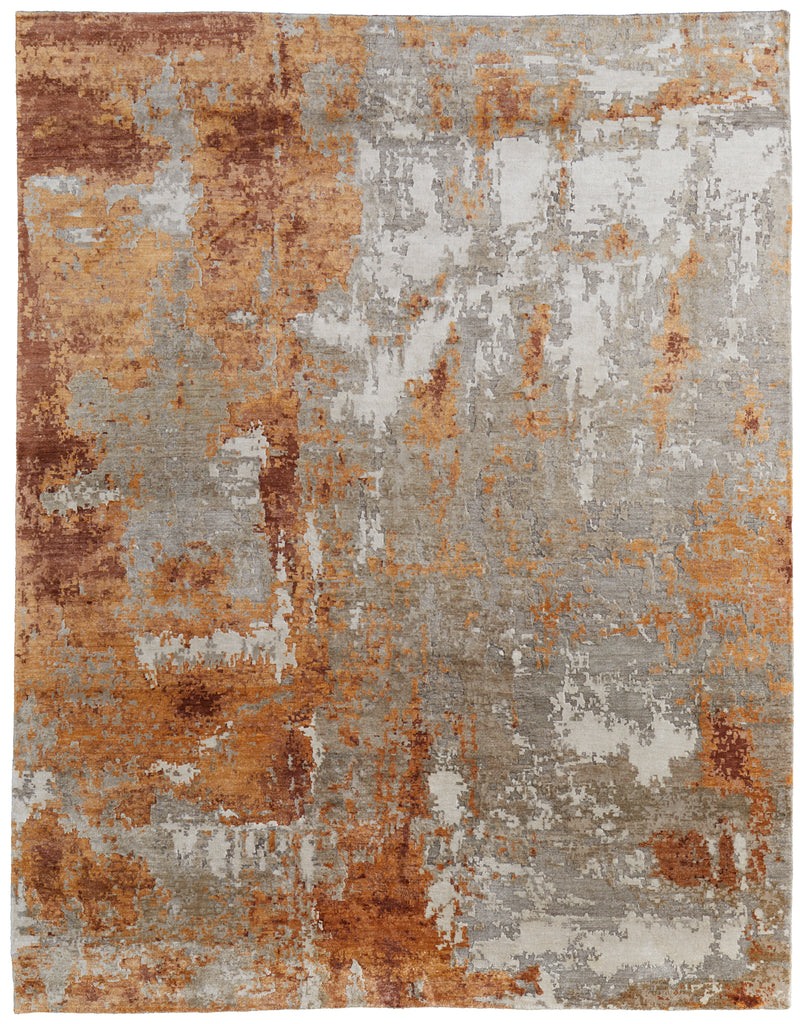 Dyer Modern Abstract Orange Ivory Gray Area Rug (5'6" x 8'6")