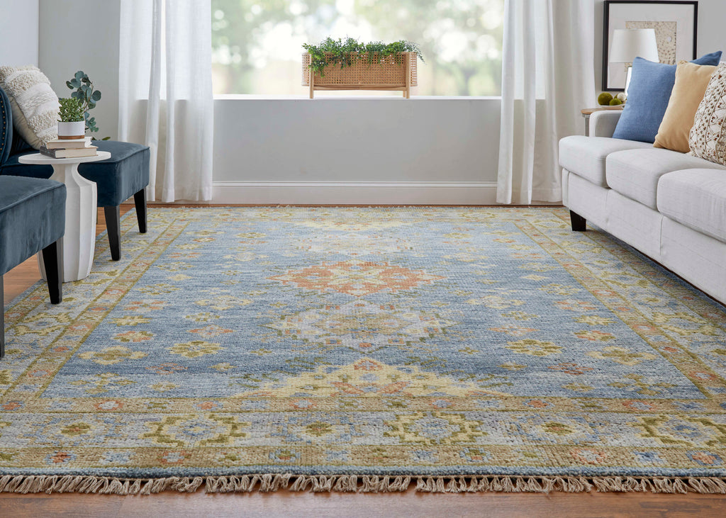 Fillmore Transitional Diamond Blue Green Yellow Area Rug (5' x 8')