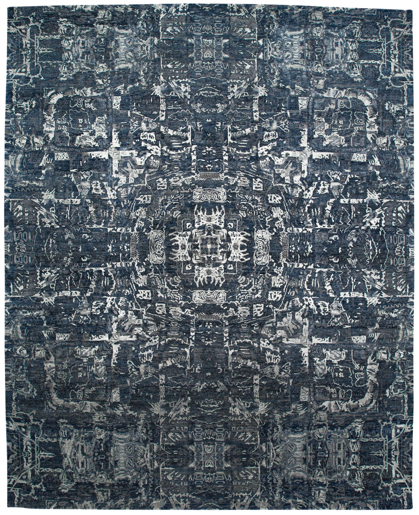 Adira Modern Abstract Blue Gray Ivory Area Rug (7'9" x 9'9")