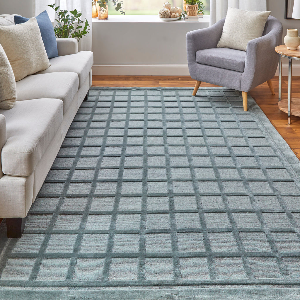 Channels Modern Geometric Gray Blue Area Rug (5'6" x 8'6")