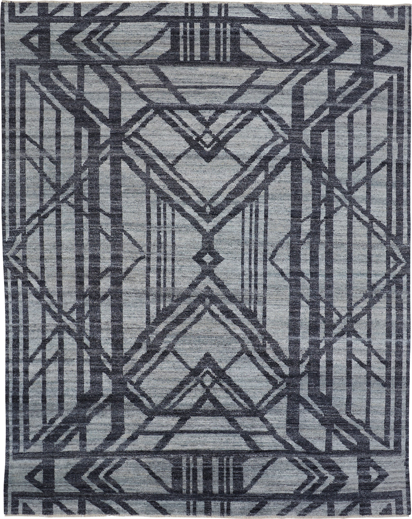 Vivien Modern Geometric Gray Blue Area Rug (8' x 10')