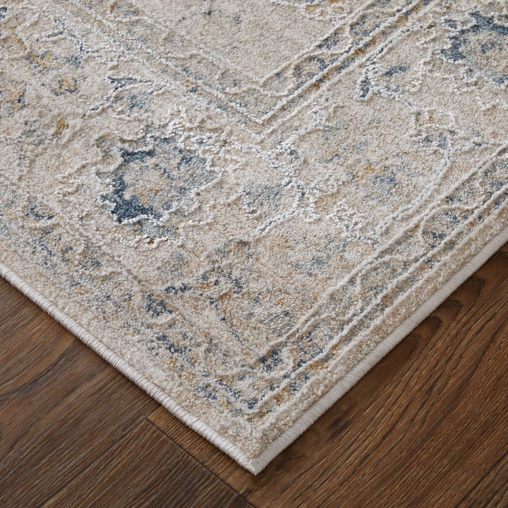 Pasha Transitional Floral Botanical Ivory Taupe Blue Area Rug (2' x 3')