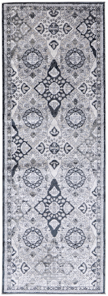 Macklaine Transitional Geometric Gray Black Area Rug (2'10" x 7'10")