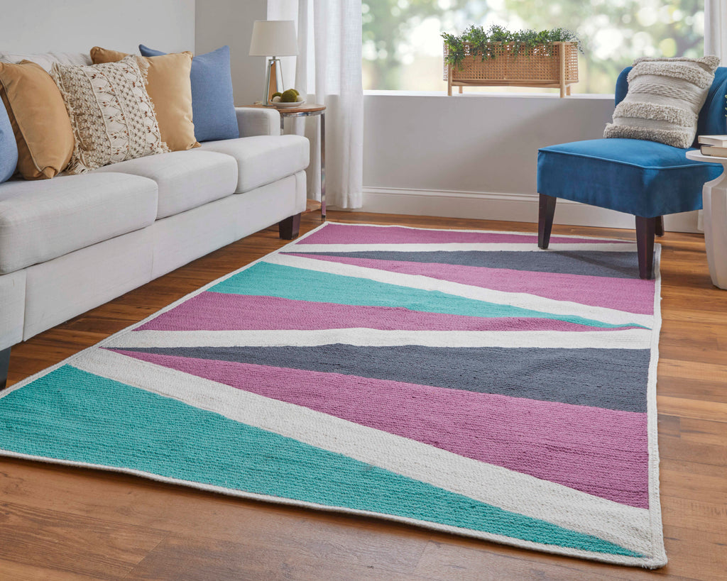 Clare Transitional Geometric Purple Ivory Green Area Rug (5' x 8')